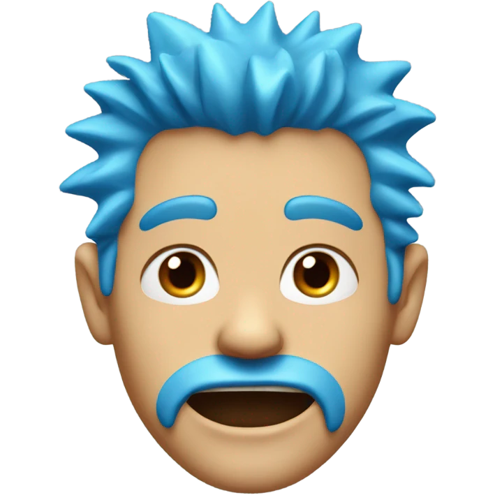 Man with blue hair, black eyes, one front tooth missing, spiky hair. emoji