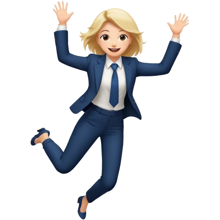 a girl in a formal suit jumps with joy emoji