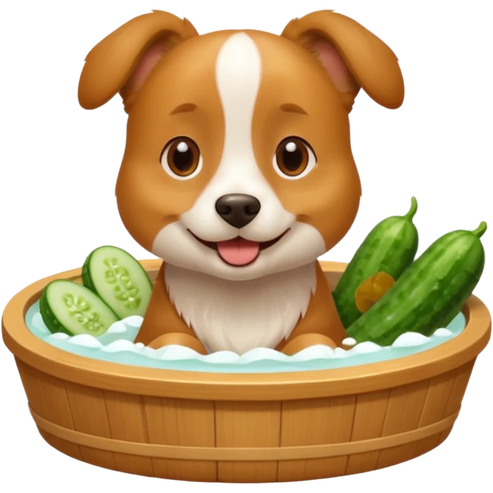 dog relaxing spa with cumcumbers emoji