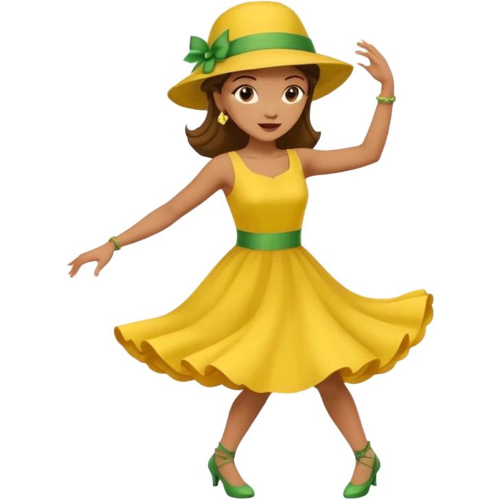 Woman dancing with yellow dress and green hat emoji