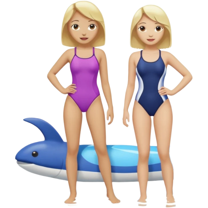 2 women light skin blonde hair with swinsuit fuul body emoji