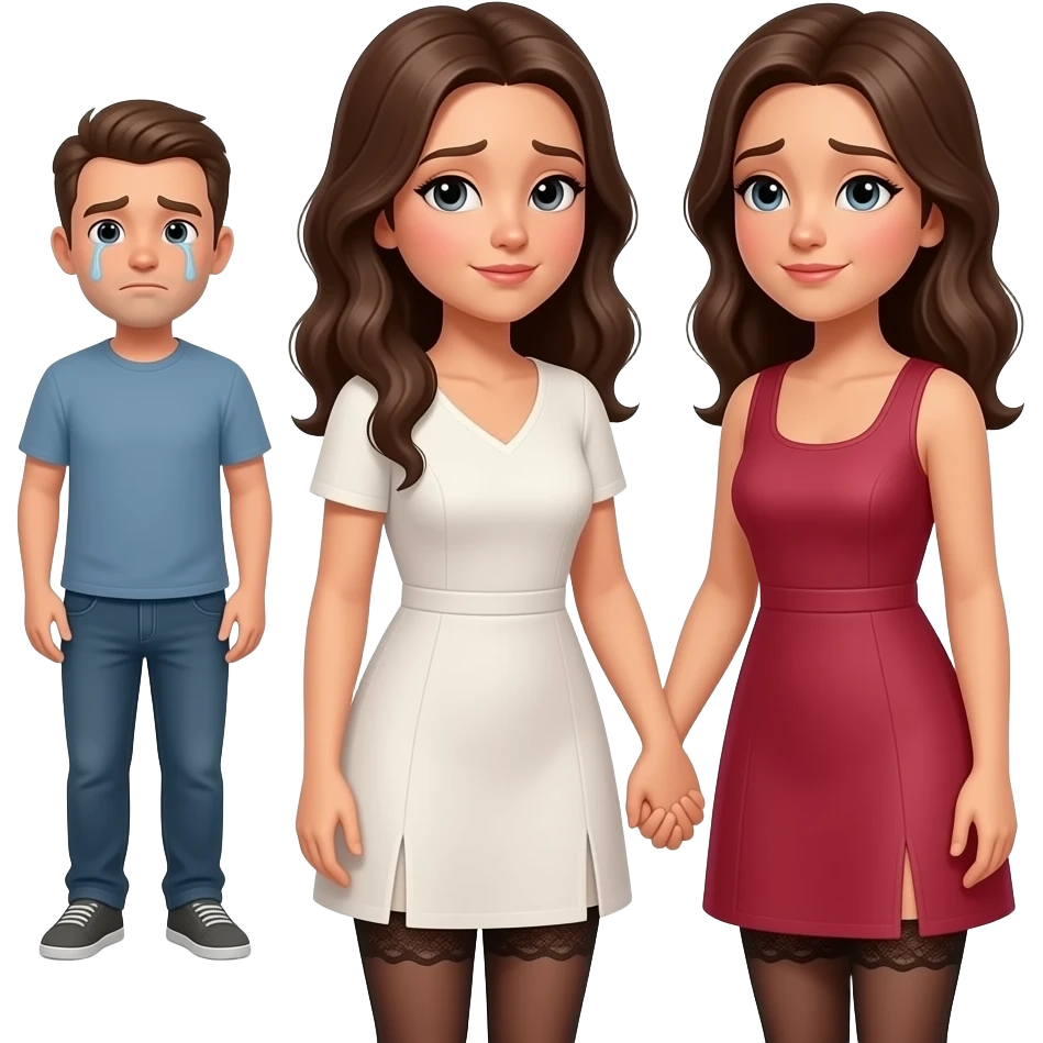 lesbians with a man crying in the background emoji