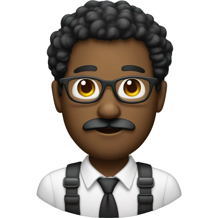 Homem negro com bigode, cabelo grisalho, usa óculos emoji