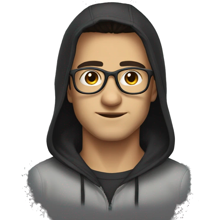 Hooded male portrait, dark hair  glasses  emoji