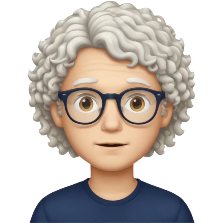 young slim face boy with curly white hair and glasses emoji