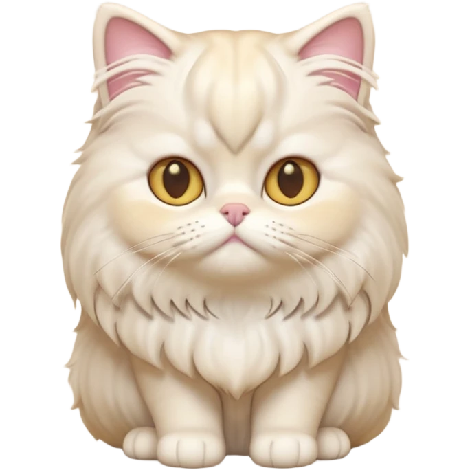 A 3D cartoon Persian cat with soft cream-white long fur, round face, golden eyes, gentle expression, cinematic Memoji-style lighting. full body emoji
