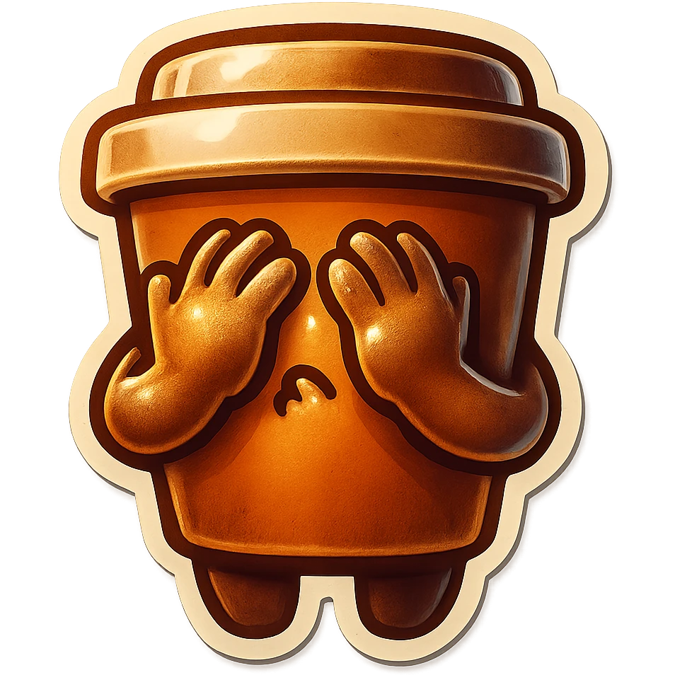 Tall coffee cup, hiding face, peeking through fingers emoji
