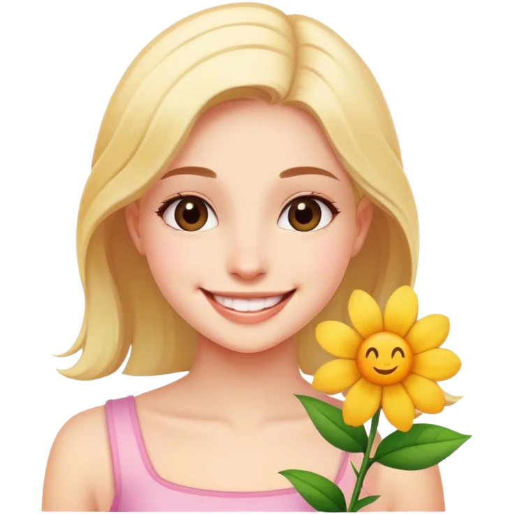 smiling girl with flower emoji
