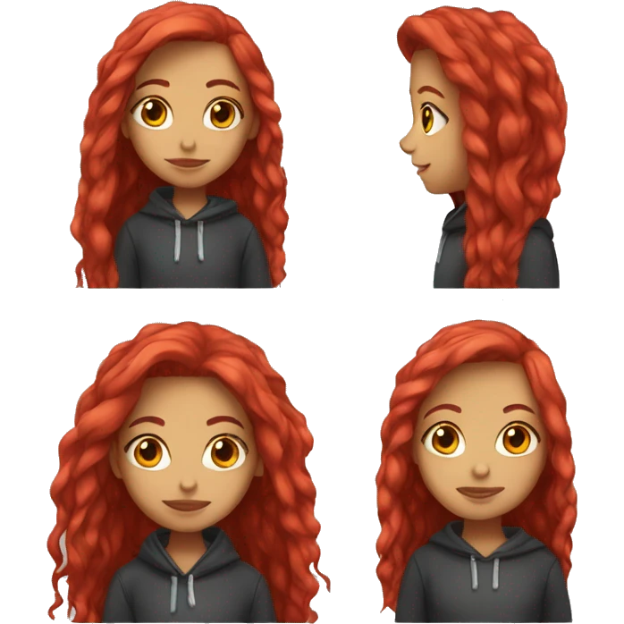 Pretty Girl with long bright red hair and a hoodie emoji