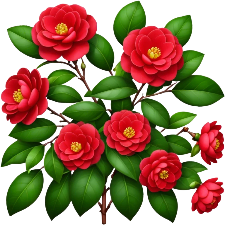 big bouquet Red Camellia, luxuriant, stem, leaf emoji