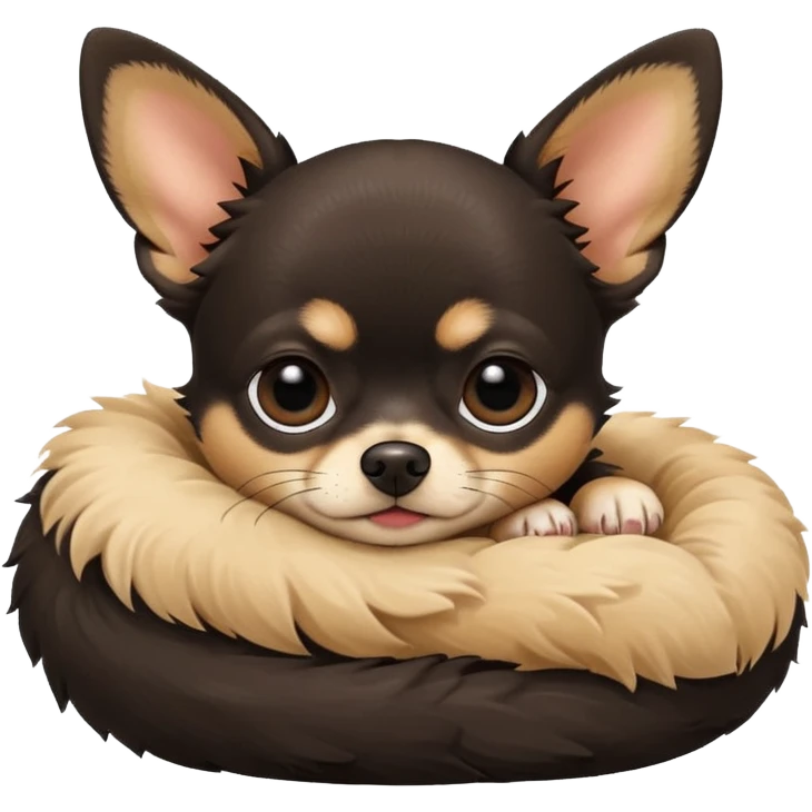 A high-resolution photo-realistic digital illustration of a cute black and tan chihuahua with big eyes shut sleeping lazily. emoji