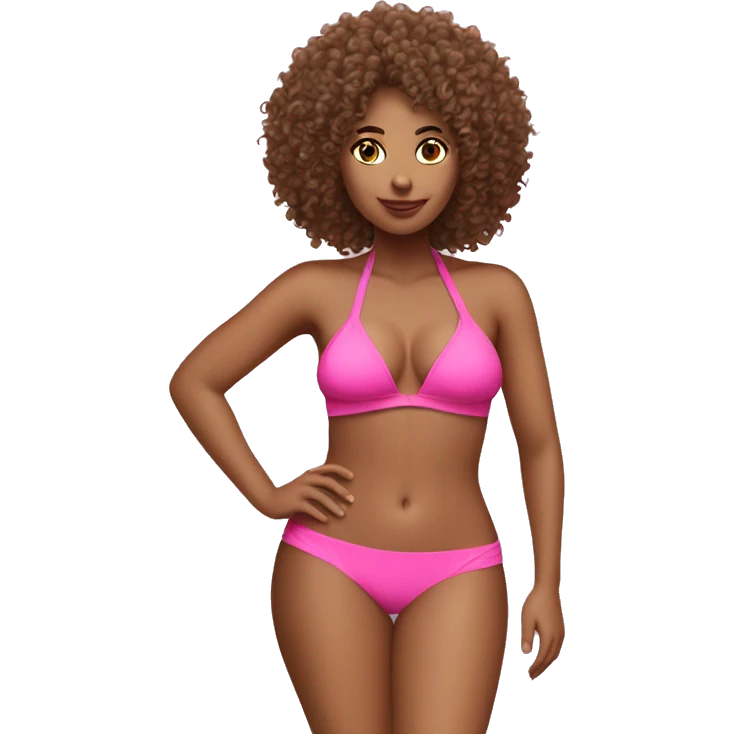 Curly hair women pink bikini full body emoji