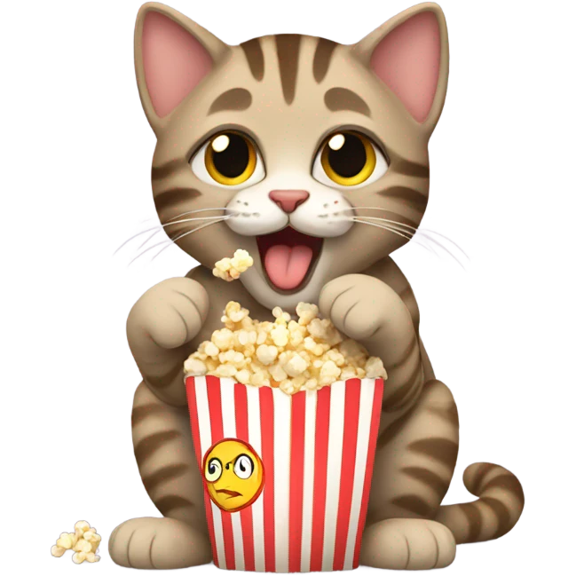 Tabby, cat eating popcorn emoji