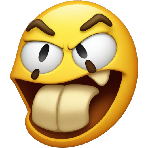 Angry frowning emoji face biting its tongue, tongue must be folded inside mouth and held by teeth, appearing outside emoji