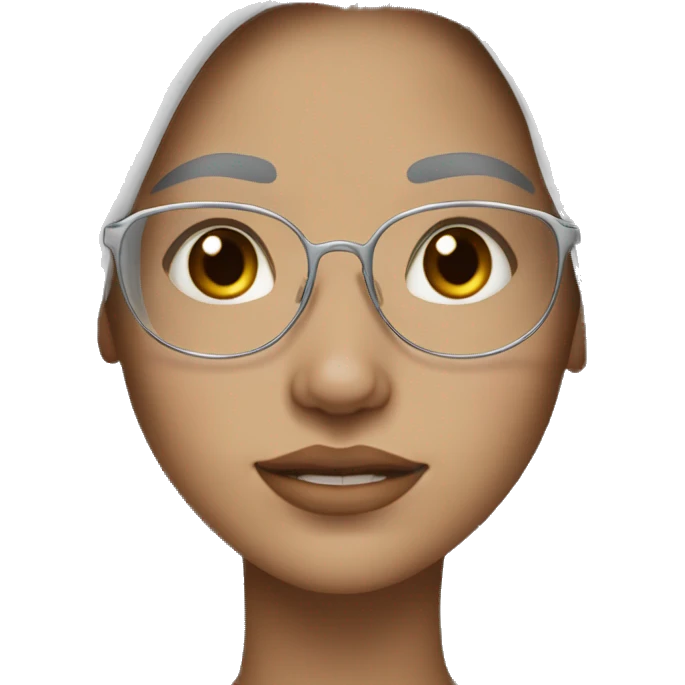 young woman with long silver hair, silver glasses, pale skin, brown eyes, to moles on chin, freckles, pale emoji