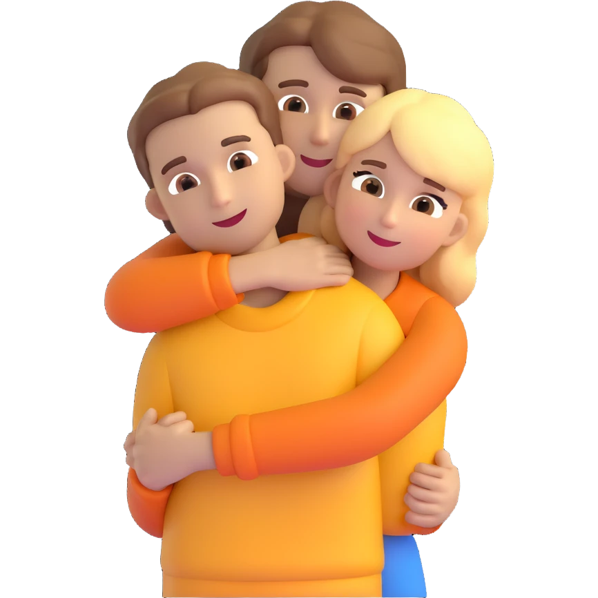 brown-haired girl and blonde boy in a warm embrace, emoji style emoji