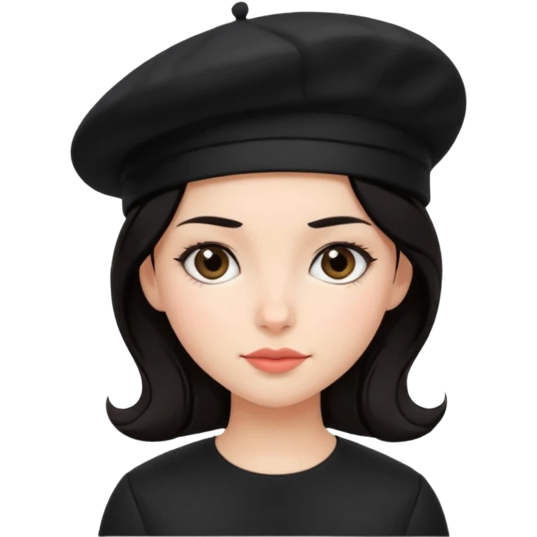 girl with dark hair and a black beret hat, simple and expressive emoji
