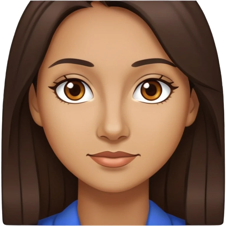 a woman aged 31, she is an English teacher, she has long dark brown hair and brown eyes emoji