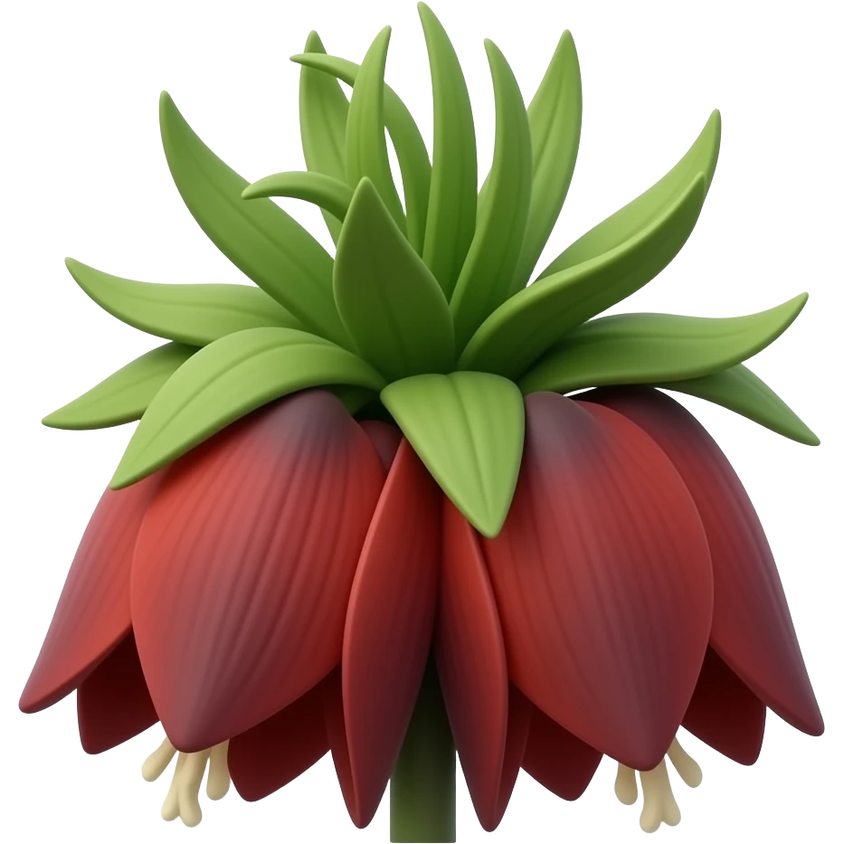 нарисуй цветок Crown Imperial с небольшим лоском и объемом, цветок должен быть виден весь, со стеблем, цветы должны быть темно красными emoji