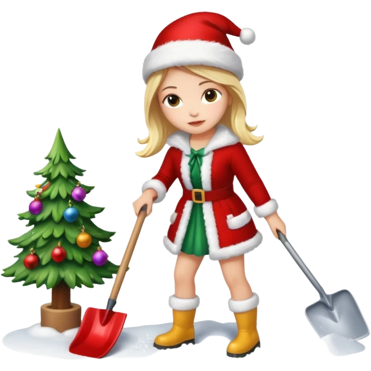 üzerinde kürek çeken kızların süs olarak asılı olduğu yılbaşı ağacı emoji