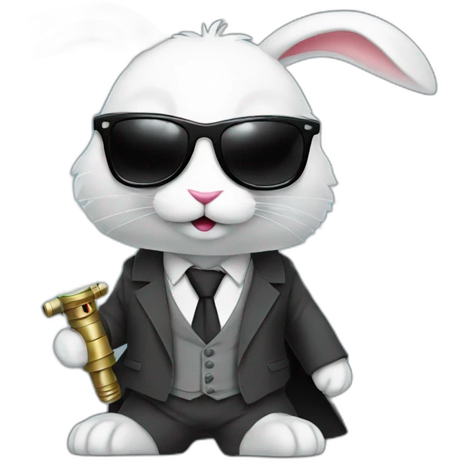 Rabbit with suit and sunglasses and  lightsaber on  emoji