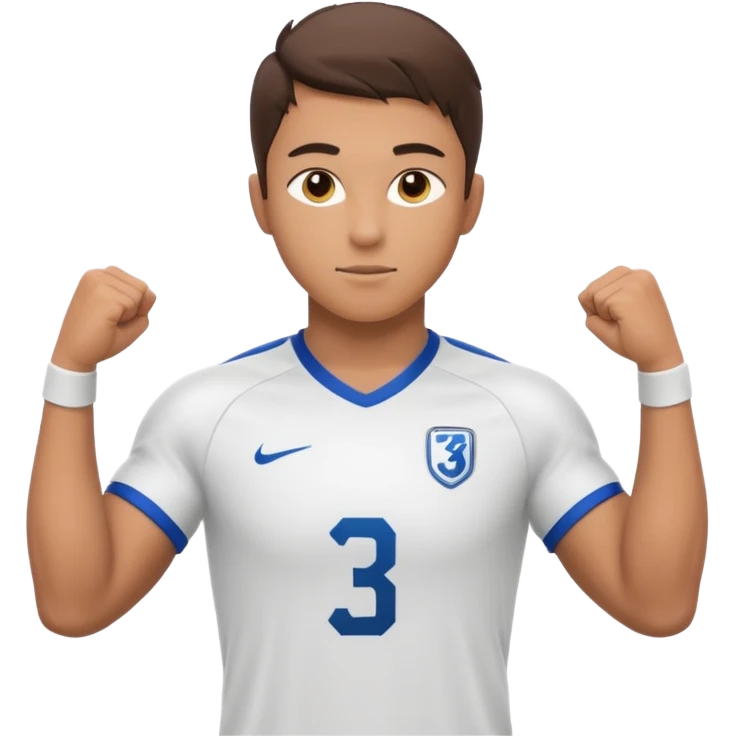 Apple emoji style 23 year old soccer player standing confident pose, white jersey #3, ultra detailed 3D emoji