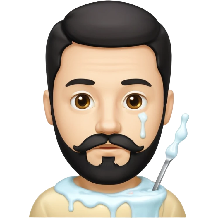 A white man with a black beard with yogurt dripping from his mustache emoji