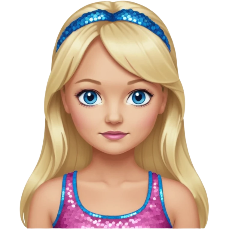 Emma Bunton with long blonde ponytail hair, blue eye, pink sequin crop top emoji