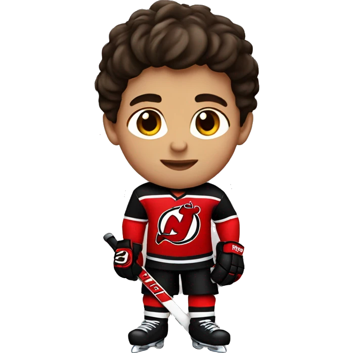 A brunette boy in a New Jersey devils jersey emoji