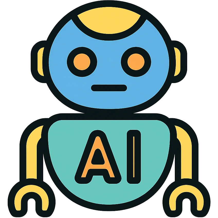 futuristic robot with the letters AI, color outline icon style emoji