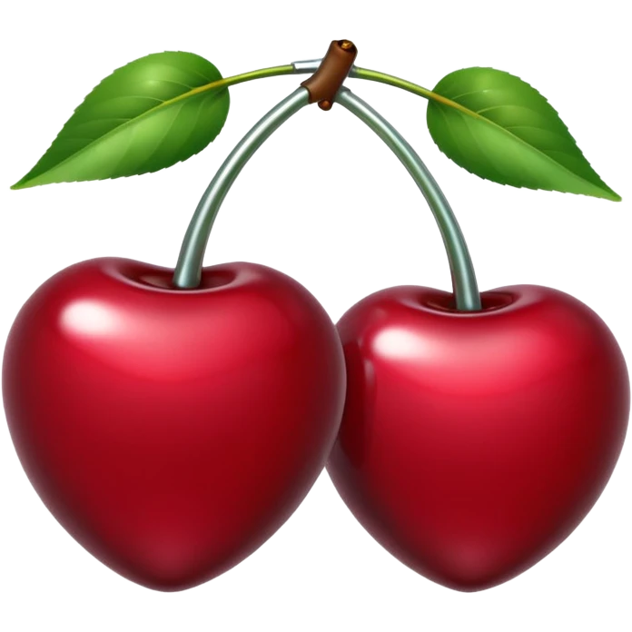 A pair of cherries emoji made of liquid silver chrome, smooth rounded shapes, glossy metallic surface, subtle sensual vibe, luxury sexy aesthetic, iOS emoji style, centered, clean white background emoji