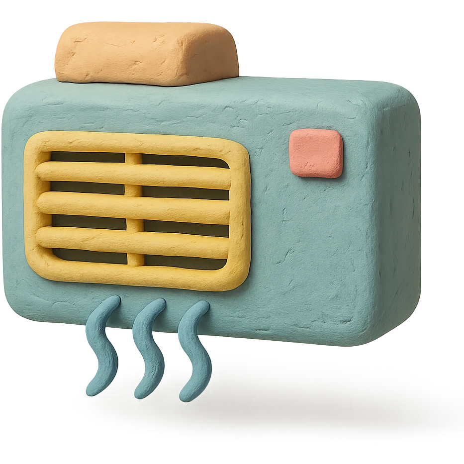 air conditioning unit in claymation style with pastel colors and visible fingerprints emoji