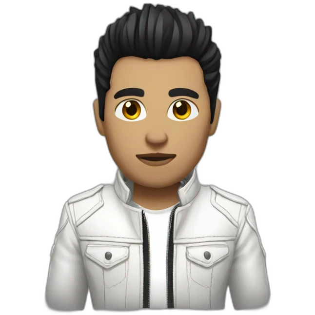 Punk male,dark hair, with white leather jacket with dark hair emoji