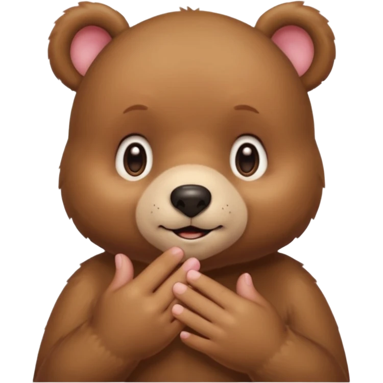 Full Beary is blushing deeply, looking away, fingers touching, bashful smile, soft pastel background emoji