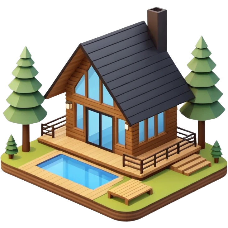Cozy modern cabin 3D isometric exterior  emoji