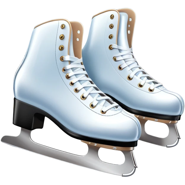 An icon showing a pair of elegant figure skates placed on the smooth, sparkling ice of a grand ice arena. The rink is surrounded by cheering spectators and soft arena lights, creating a beautiful, dynamic atmosphere. Transparent background highlights the grace and beauty of figure skating. emoji