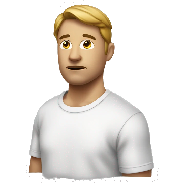 Un personnage masculin avec un t-shirt blanc et un point d'interrogation emoji
