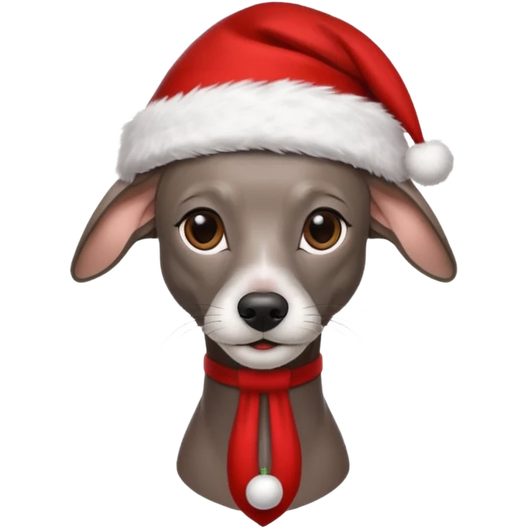 Black Italian greyhound wearing a Santa hat and beard emoji
