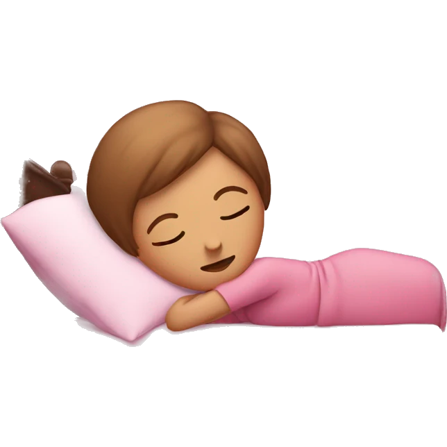 white female with brown short hair with a bow asleep on a pink bed emoji