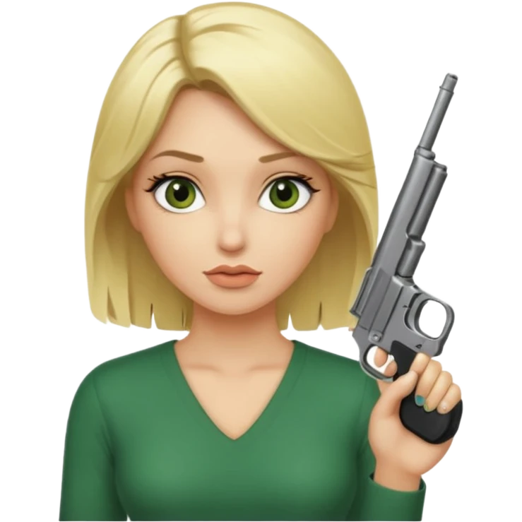Emoji femme blonde cheveux blond, yeux vert avec de long cils noir qui porte un pistolet et à des cornes  emoji