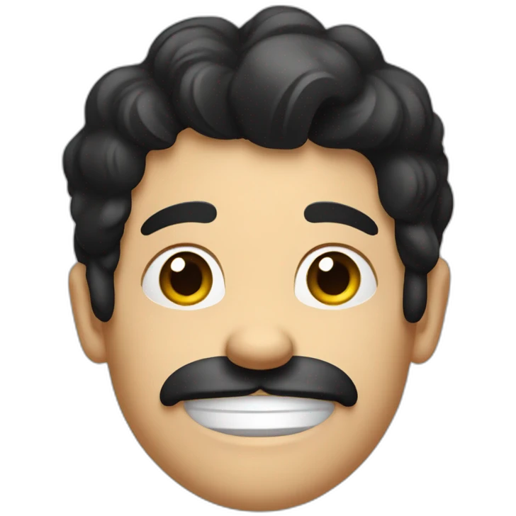 A white adult men with black hair and a goofy face, looking at a dog and look very happy to see it emoji