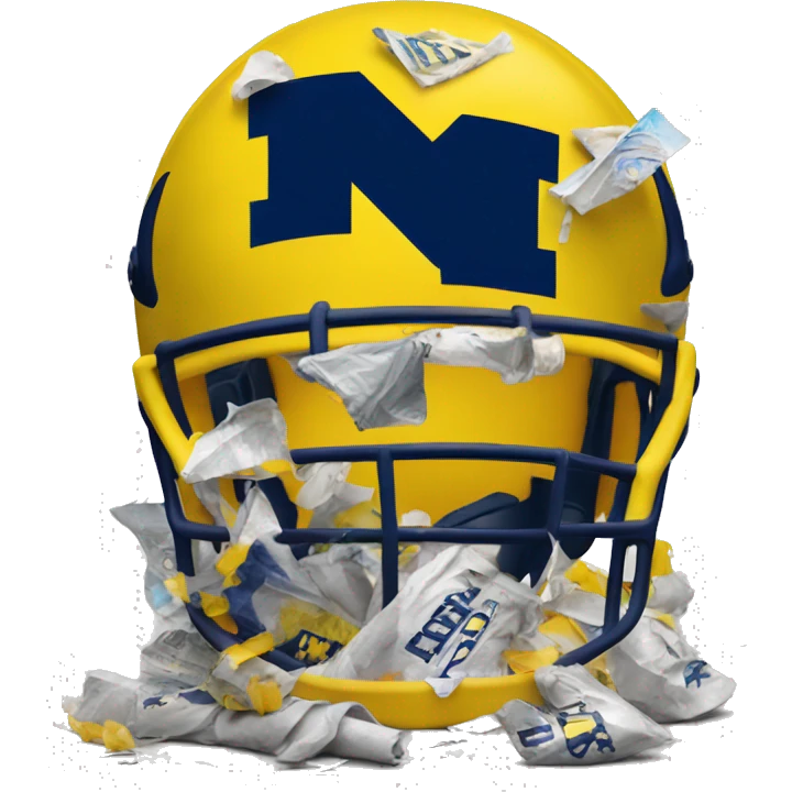 University of Michigan football helmet surrounded by trash  emoji