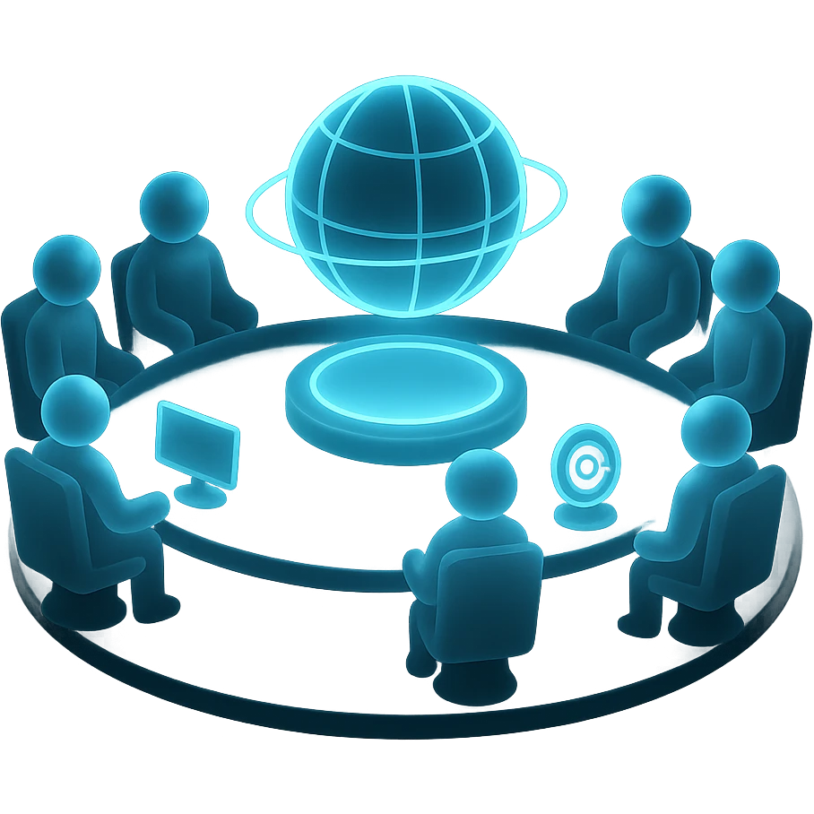 sci-fi conclave with futuristic council and glowing holograms in matte glass style emoji