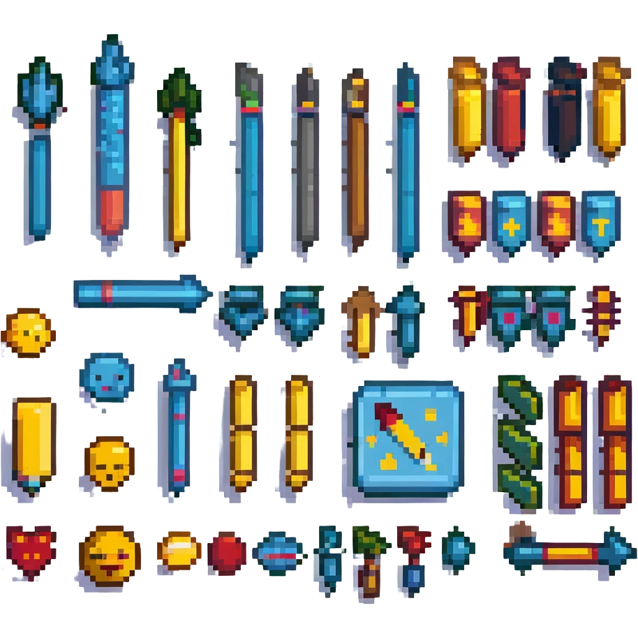 A set of emojis for highlighting text in posts, featuring various markers, arrows, and highlights, in the style of pixel art. emoji