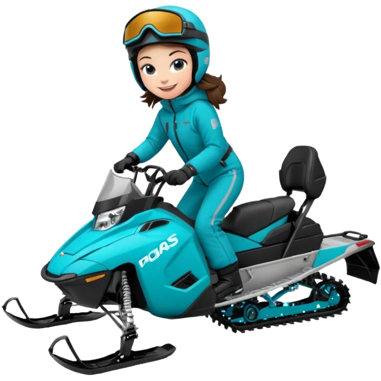 Can you create an emoji of a brunette girl on a teal polaris khaos 850 155 snowmobile with the skis up emoji