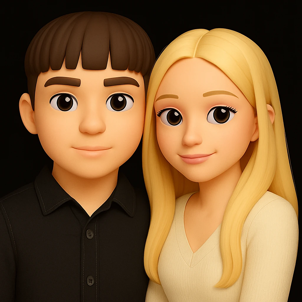 Make the guy's skin color the same as the girl's skin color in the image, keeping the 3d-emoji style and everything else unchanged. The original style is 3d-emoji, but since it does not support editing, use a general style editor that respects the 3d-emoji look. emoji