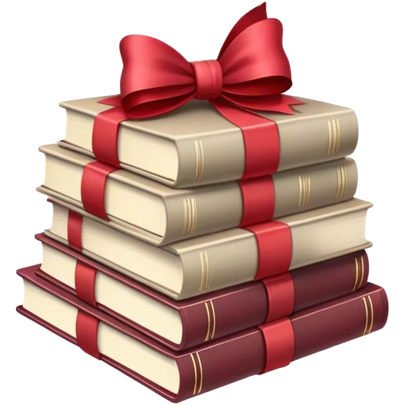 stack of neutral toned books tied with crimson bow emoji