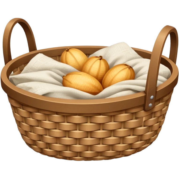 A woven light Brown basket with fresh washed linen emoji