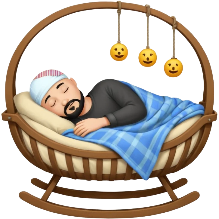 a bald man with a black goatee sleeping in a cradle emoji