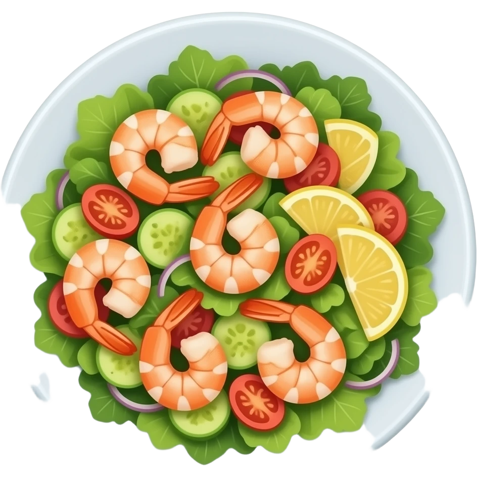 A plate of shrimp salad. Side view. emoji